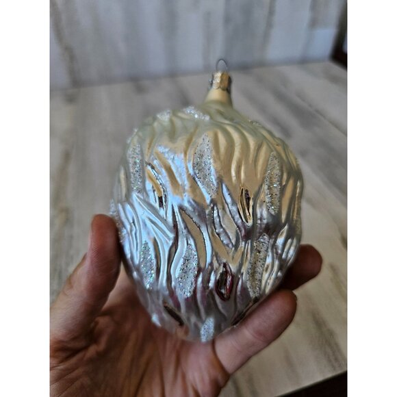 Czech Republic Lion silver glitter ornament glass head bust tree - Picture 5 of 10